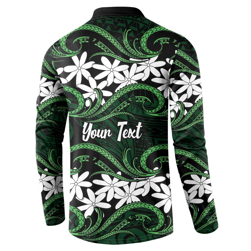 Personalised Cook Islands Mitiaro Button Sweatshirt Tiare Maori Polynesian Waves Tattoo LT14 - Polynesian Pride