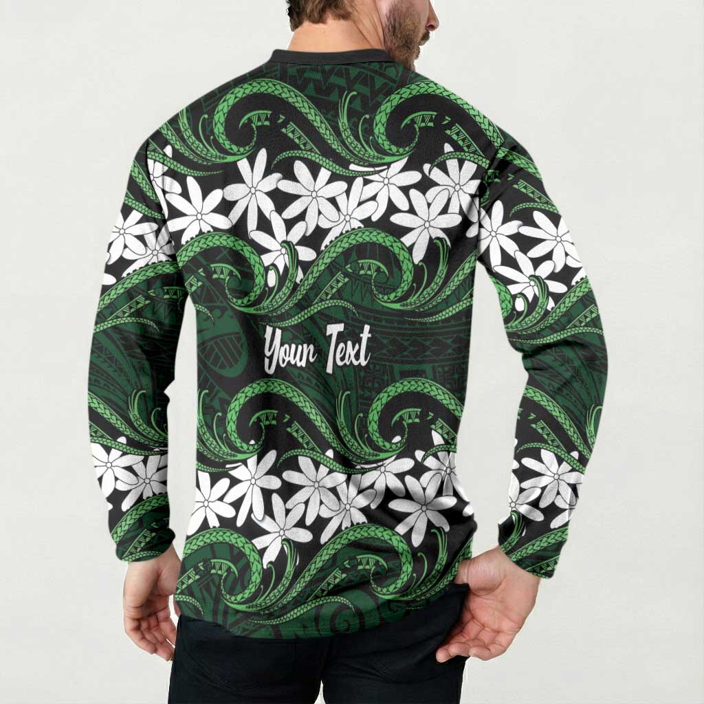 Personalised Cook Islands Mitiaro Button Sweatshirt Tiare Maori Polynesian Waves Tattoo LT14 - Polynesian Pride