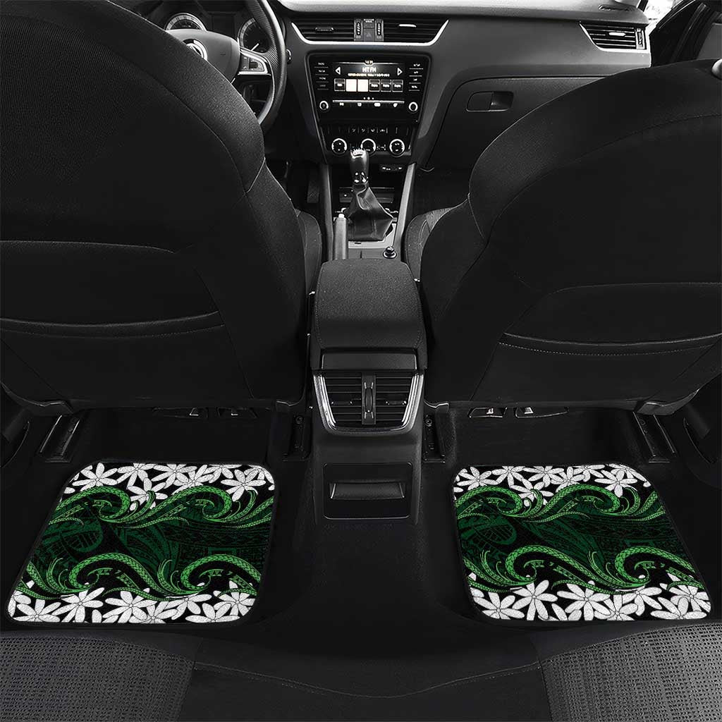 Personalised Cook Islands Mitiaro Car Mats Tiare Maori Polynesian Waves Tattoo LT14 Set 2pcs - Back Green - Polynesian Pride
