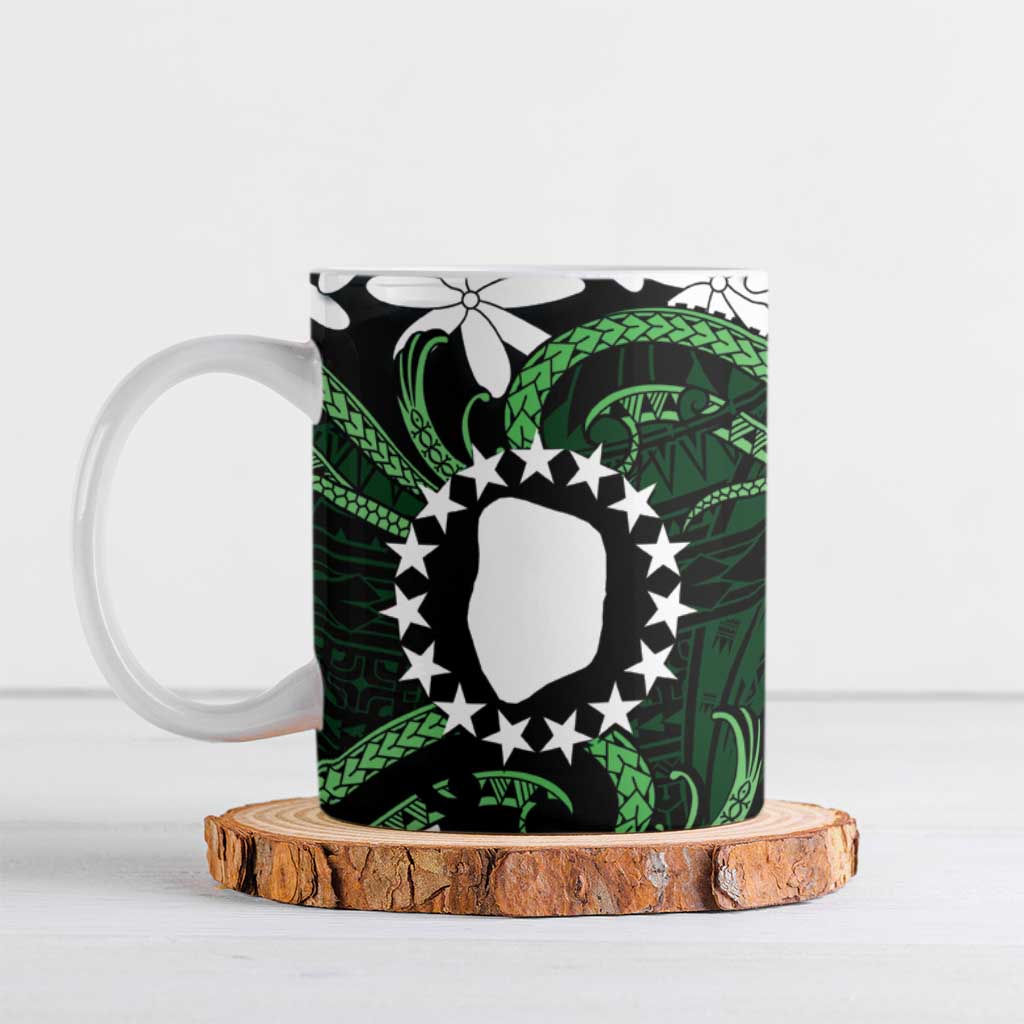 Personalised Cook Islands Mitiaro Ceramic Mug Tiare Maori Polynesian Waves Tattoo LT14 Green - Polynesian Pride