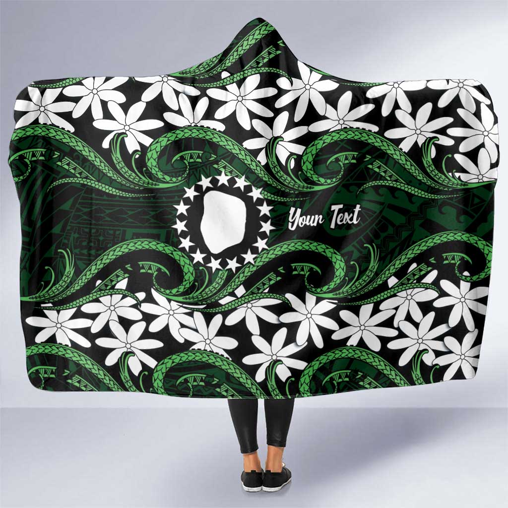Personalised Cook Islands Mitiaro Hooded Blanket Tiare Maori Polynesian Waves Tattoo LT14 One Size Green - Polynesian Pride
