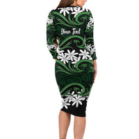 Personalised Cook Islands Mitiaro Long Sleeve Bodycon Dress Tiare Maori Polynesian Waves Tattoo LT14 - Polynesian Pride