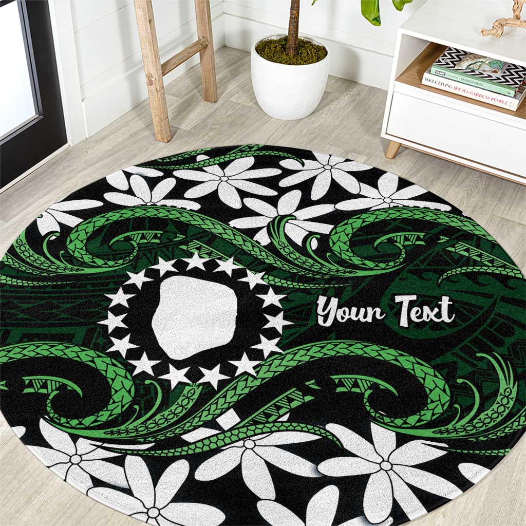 Personalised Cook Islands Mitiaro Round Carpet Tiare Maori Polynesian Waves Tattoo LT14 Green - Polynesian Pride