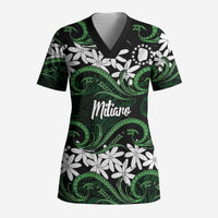 Personalised Cook Islands Mitiaro Scrub Top Tiare Maori Polynesian Waves Tattoo LT14 Adult Green - Polynesian Pride