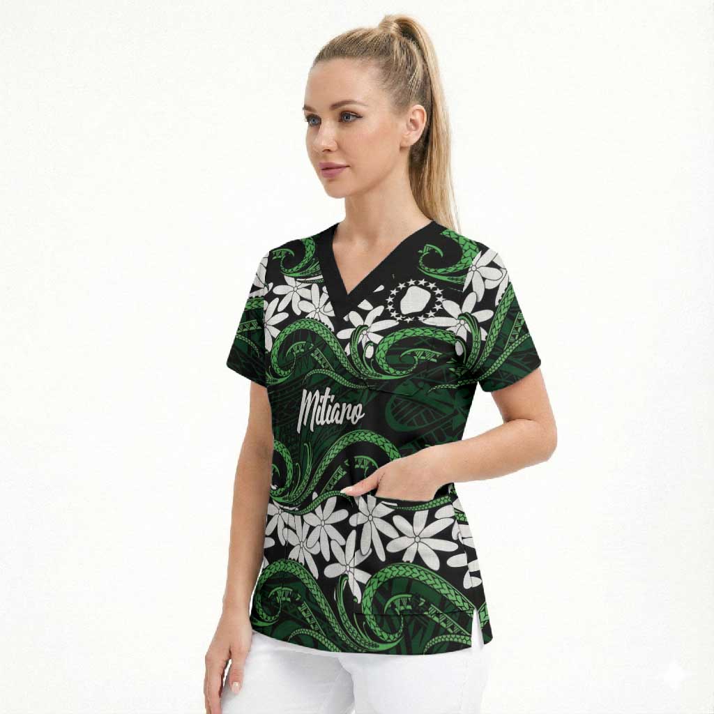 Personalised Cook Islands Mitiaro Scrub Top Tiare Maori Polynesian Waves Tattoo LT14 - Polynesian Pride