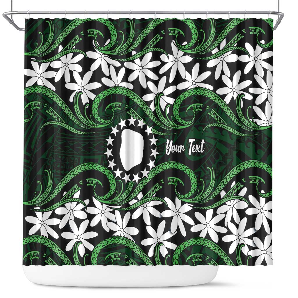 Personalised Cook Islands Mitiaro Shower Curtain Tiare Maori Polynesian Waves Tattoo LT14 Green - Polynesian Pride