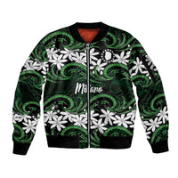Personalised Cook Islands Mitiaro Sleeve Zip Bomber Jacket Tiare Maori Polynesian Waves Tattoo LT14 Unisex Green - Polynesian Pride
