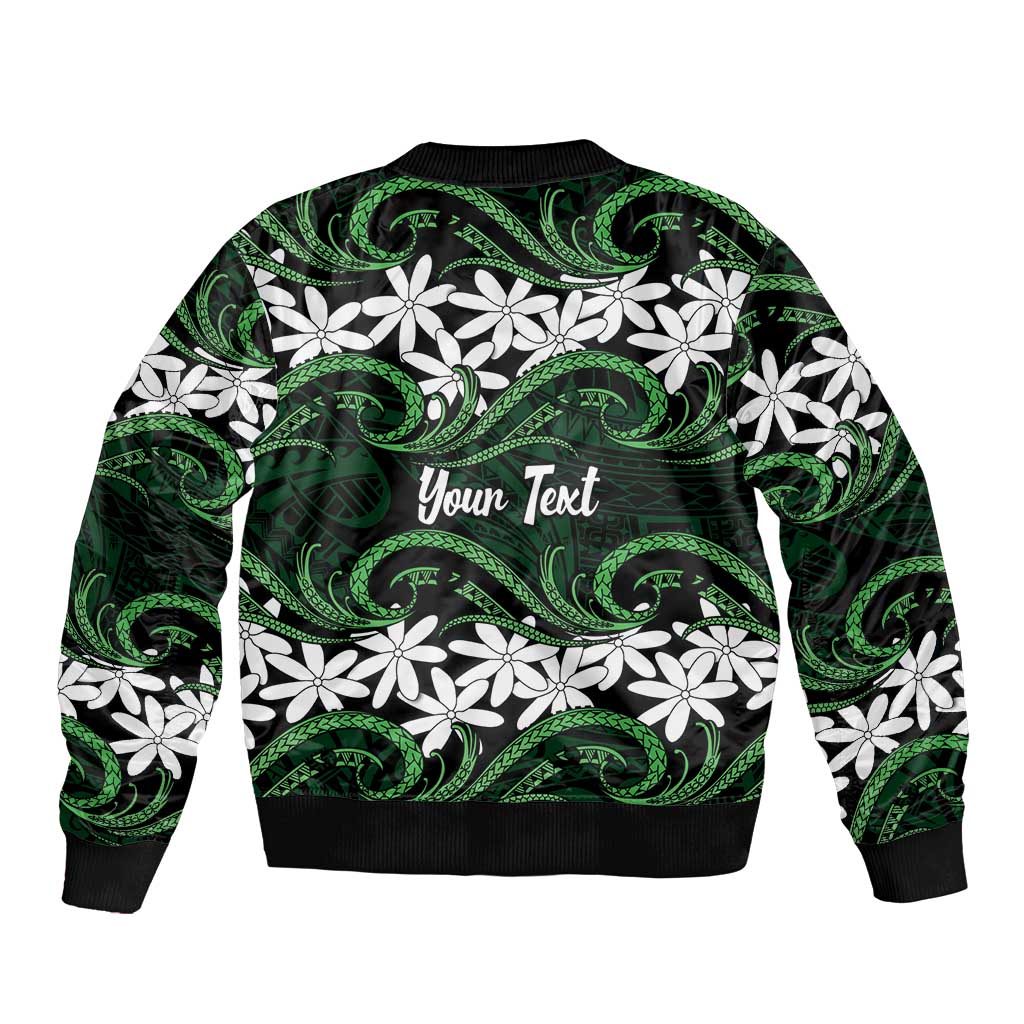 Personalised Cook Islands Mitiaro Sleeve Zip Bomber Jacket Tiare Maori Polynesian Waves Tattoo LT14 - Polynesian Pride