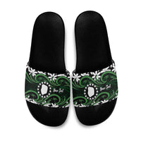 Personalised Cook Islands Mitiaro Slide Sandals Tiare Maori Polynesian Waves Tattoo LT14 Green - Polynesian Pride