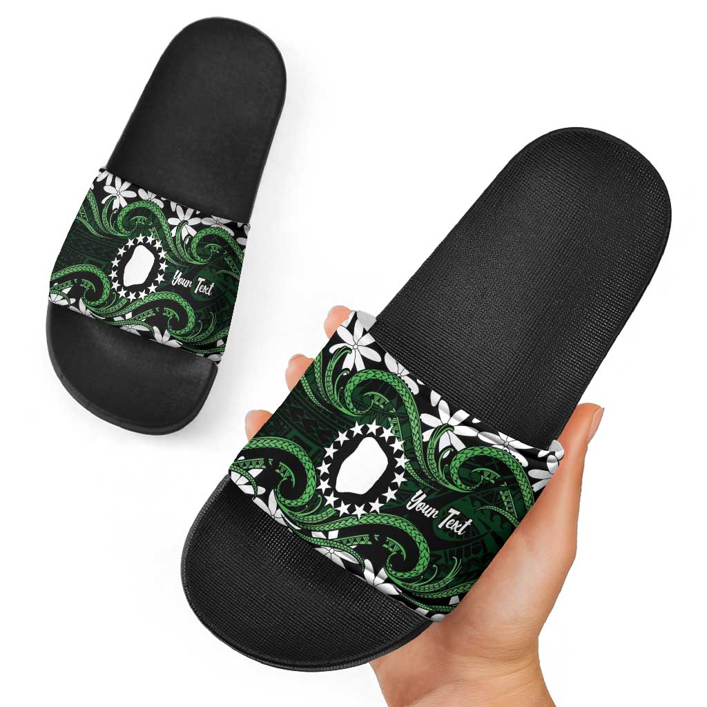 Personalised Cook Islands Mitiaro Slide Sandals Tiare Maori Polynesian Waves Tattoo LT14 - Polynesian Pride