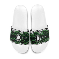 Personalised Cook Islands Mitiaro Slide Sandals Tiare Maori Polynesian Waves Tattoo LT14 Green - Polynesian Pride