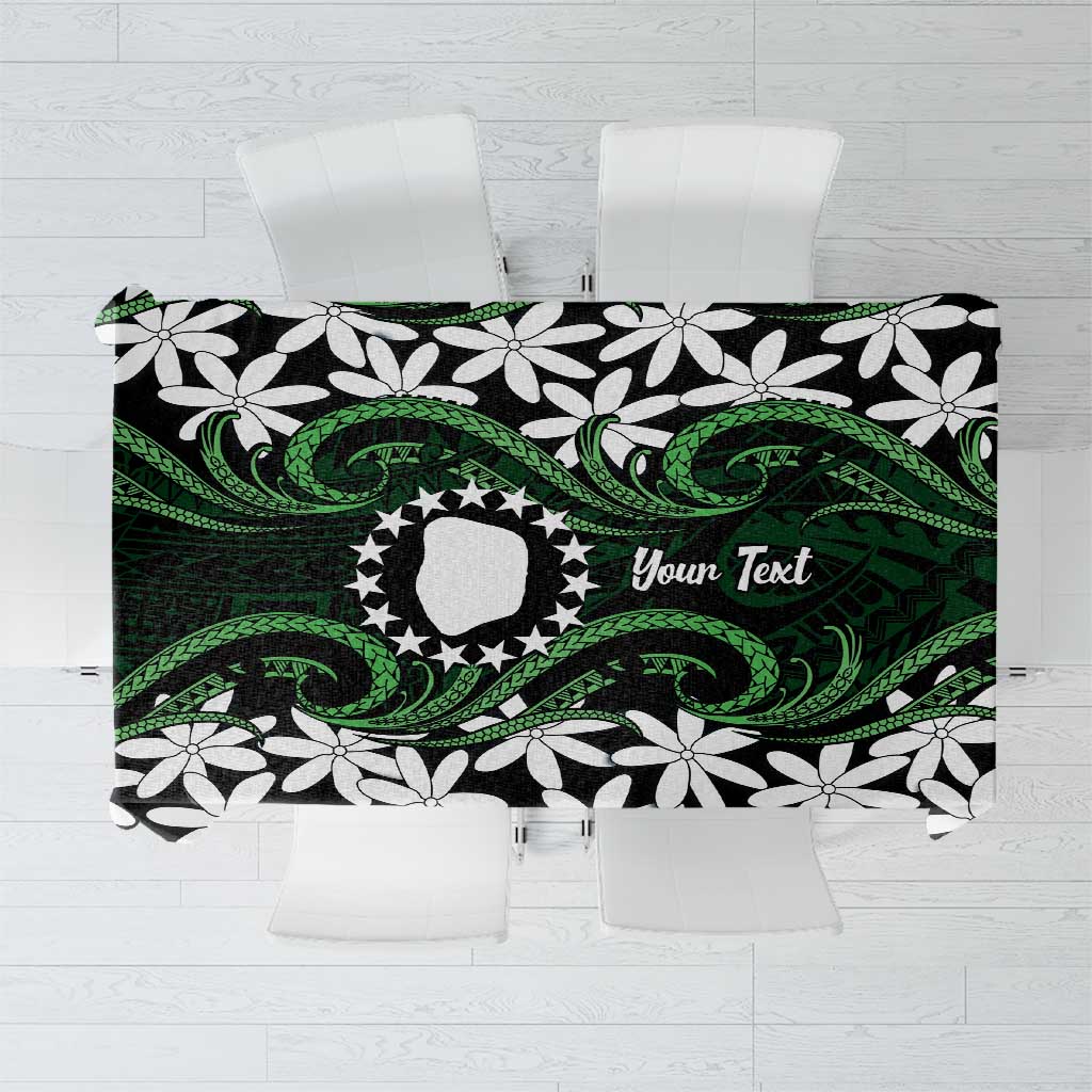 Personalised Cook Islands Mitiaro Tablecloth Tiare Maori Polynesian Waves Tattoo LT14 Green - Polynesian Pride