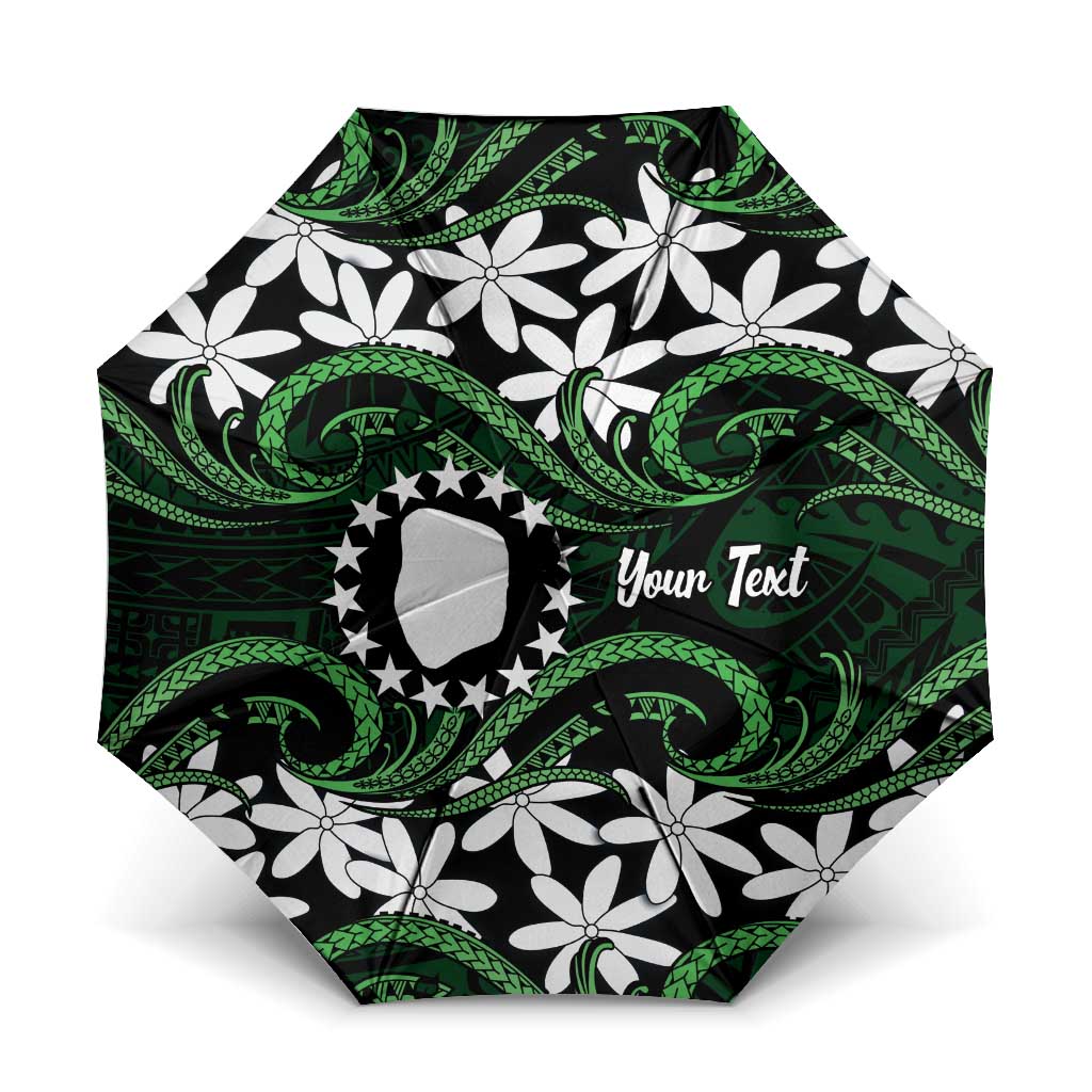 Personalised Cook Islands Mitiaro Umbrella Tiare Maori Polynesian Waves Tattoo LT14 One Size Folded 11.42 inch Opened Diameter 37.4 inch Green - Polynesian Pride