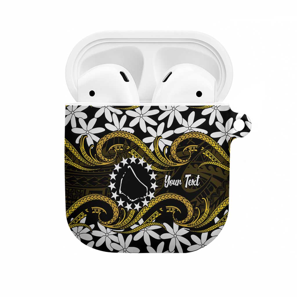 Personalised Cook Islands Manihiki AirPods Case Tiare Maori Polynesian Waves Tattoo LT14 Gold - Polynesian Pride