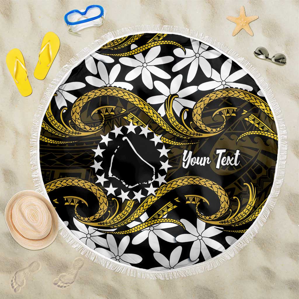 Personalised Cook Islands Manihiki Beach Blanket Tiare Maori Polynesian Waves Tattoo LT14 One Size 150cm Gold - Polynesian Pride