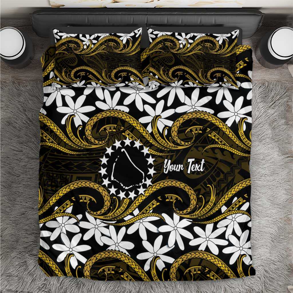 Personalised Cook Islands Manihiki Bedding Set Tiare Maori Polynesian Waves Tattoo LT14 Gold - Polynesian Pride