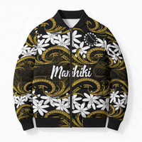 Personalised Cook Islands Manihiki Bomber Puffer Jacket Tiare Maori Polynesian Waves Tattoo LT14 Unisex Gold - Polynesian Pride