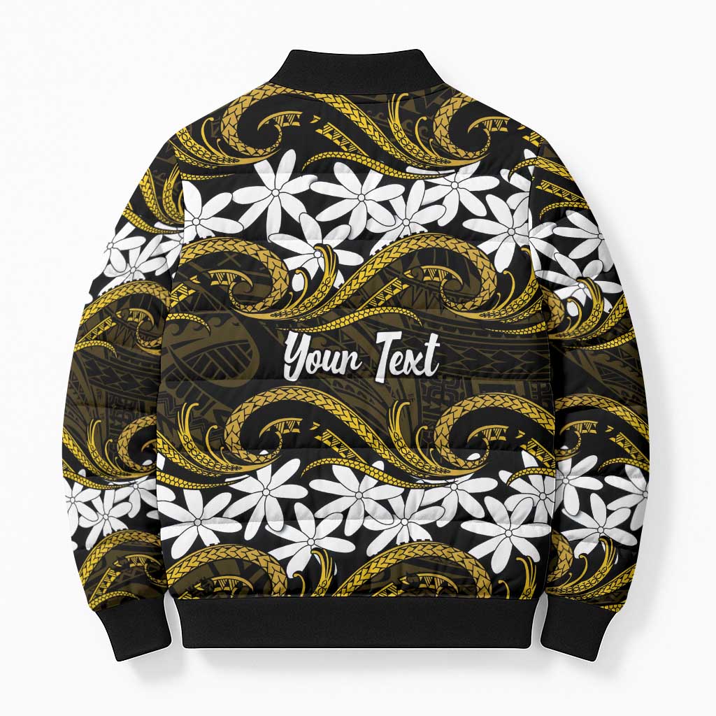 Personalised Cook Islands Manihiki Bomber Puffer Jacket Tiare Maori Polynesian Waves Tattoo LT14 - Polynesian Pride