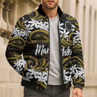 Personalised Cook Islands Manihiki Bomber Puffer Jacket Tiare Maori Polynesian Waves Tattoo LT14 - Polynesian Pride