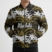Personalised Cook Islands Manihiki Bomber Puffer Jacket Tiare Maori Polynesian Waves Tattoo LT14 - Polynesian Pride