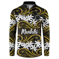 Personalised Cook Islands Manihiki Button Sweatshirt Tiare Maori Polynesian Waves Tattoo LT14 Gold - Polynesian Pride