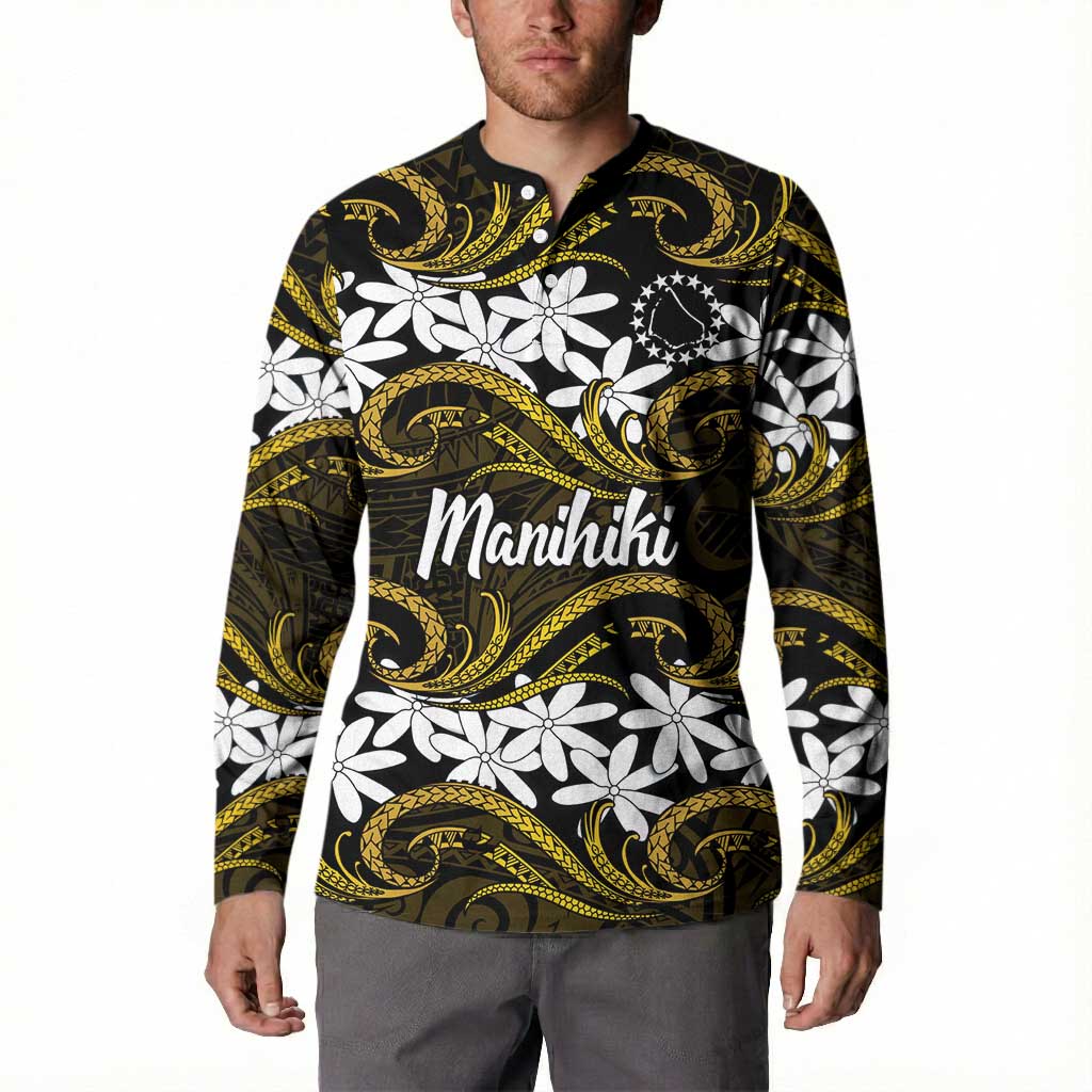 Personalised Cook Islands Manihiki Button Sweatshirt Tiare Maori Polynesian Waves Tattoo LT14 - Polynesian Pride