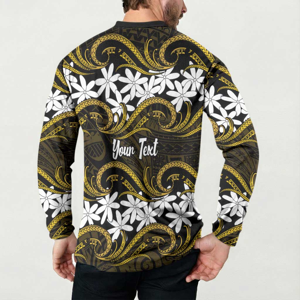 Personalised Cook Islands Manihiki Button Sweatshirt Tiare Maori Polynesian Waves Tattoo LT14 - Polynesian Pride