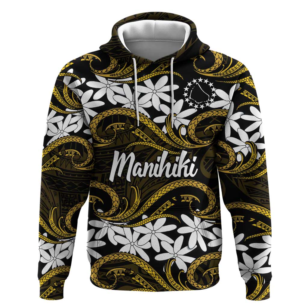 Personalised Cook Islands Manihiki Hoodie Tiare Maori Polynesian Waves Tattoo LT14 Pullover Hoodie Gold - Polynesian Pride
