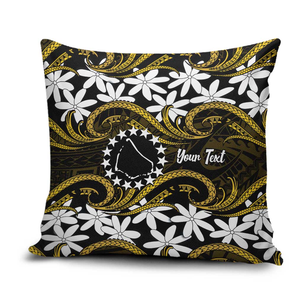 Personalised Cook Islands Manihiki Pillow Cover Tiare Maori Polynesian Waves Tattoo LT14 Gold - Polynesian Pride