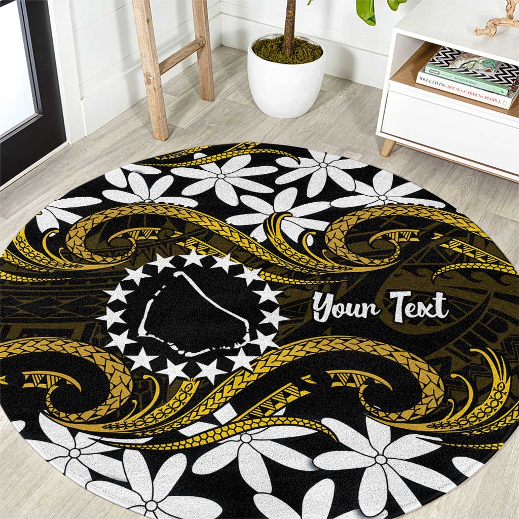 Personalised Cook Islands Manihiki Round Carpet Tiare Maori Polynesian Waves Tattoo LT14 Gold - Polynesian Pride