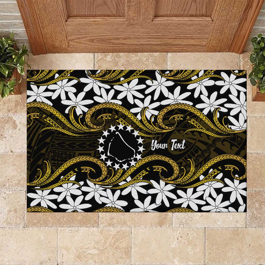 Personalised Cook Islands Manihiki Rubber Doormat Tiare Maori Polynesian Waves Tattoo LT14 Gold - Polynesian Pride