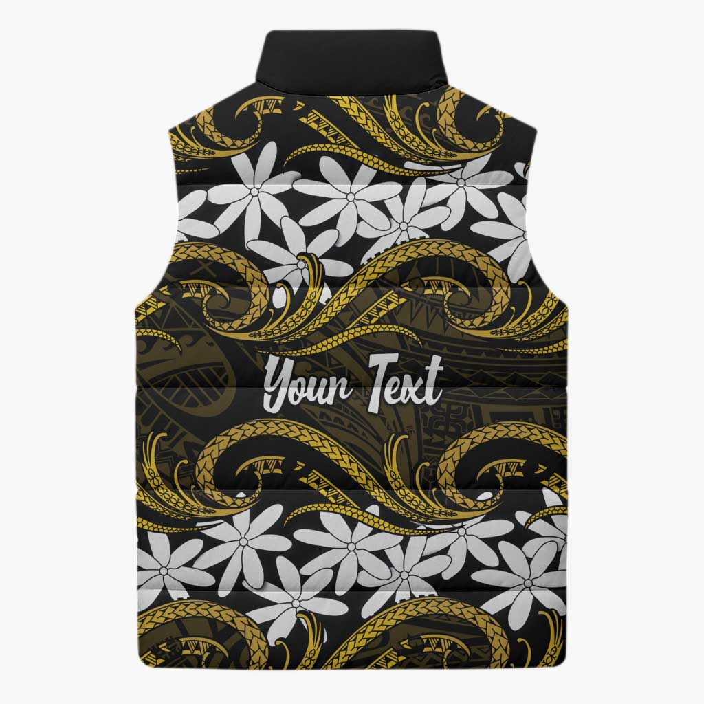 Personalised Cook Islands Manihiki Sleeveless Puffer Jacket Tiare Maori Polynesian Waves Tattoo LT14 - Polynesian Pride