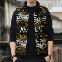 Personalised Cook Islands Manihiki Sleeveless Puffer Jacket Tiare Maori Polynesian Waves Tattoo LT14 - Polynesian Pride