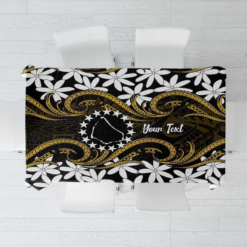 Personalised Cook Islands Manihiki Tablecloth Tiare Maori Polynesian Waves Tattoo LT14 Gold - Polynesian Pride
