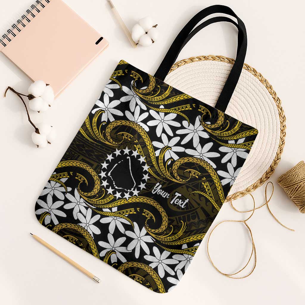 Personalised Cook Islands Manihiki Tote Bag Tiare Maori Polynesian Waves Tattoo LT14 Black Strap One Size Gold - Polynesian Pride