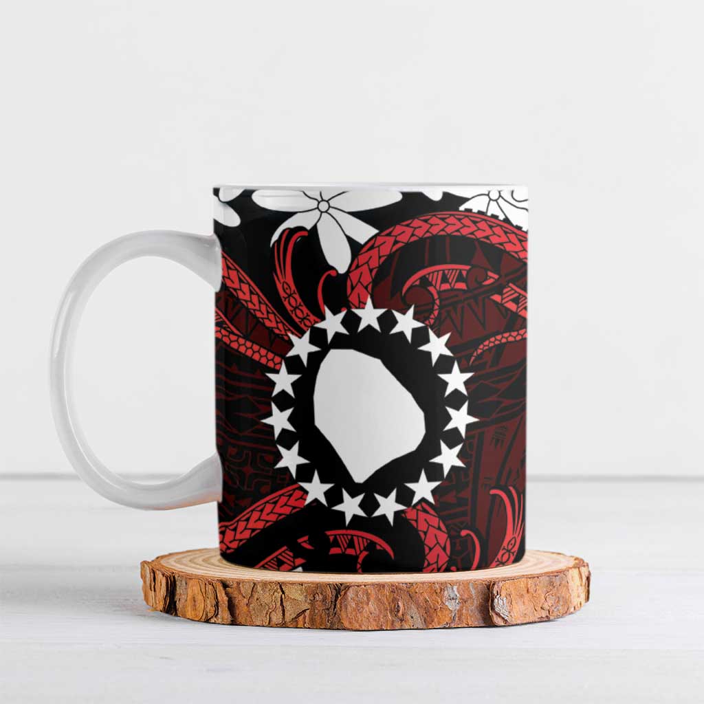 Personalised Cook Islands Atiu Enuamanu Ceramic Mug Tiare Maori Polynesian Waves Tattoo LT14 Red - Polynesian Pride