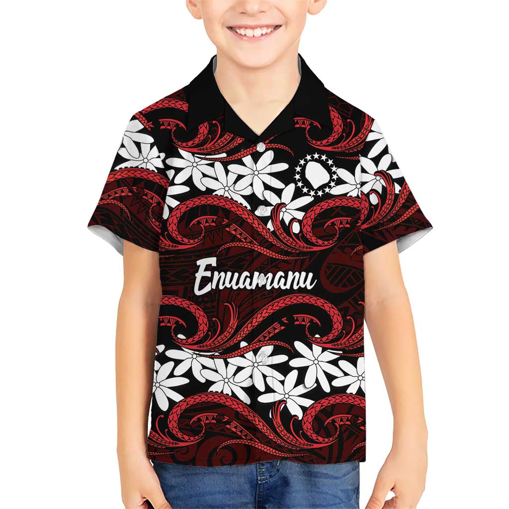 Personalised Cook Islands Atiu Enuamanu Kid Hawaiian Shirt Tiare Maori Polynesian Waves Tattoo LT14 Kid Red - Polynesian Pride