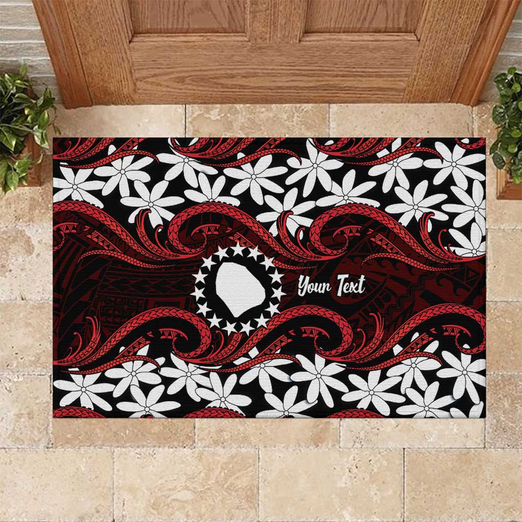 Personalised Cook Islands Atiu Enuamanu Rubber Doormat Tiare Maori Polynesian Waves Tattoo LT14 Red - Polynesian Pride