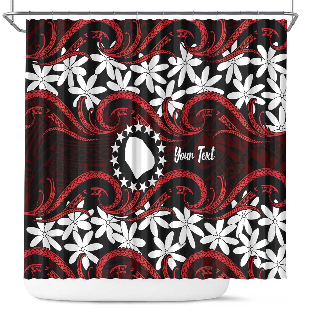Personalised Cook Islands Atiu Enuamanu Shower Curtain Tiare Maori Polynesian Waves Tattoo LT14 Red - Polynesian Pride