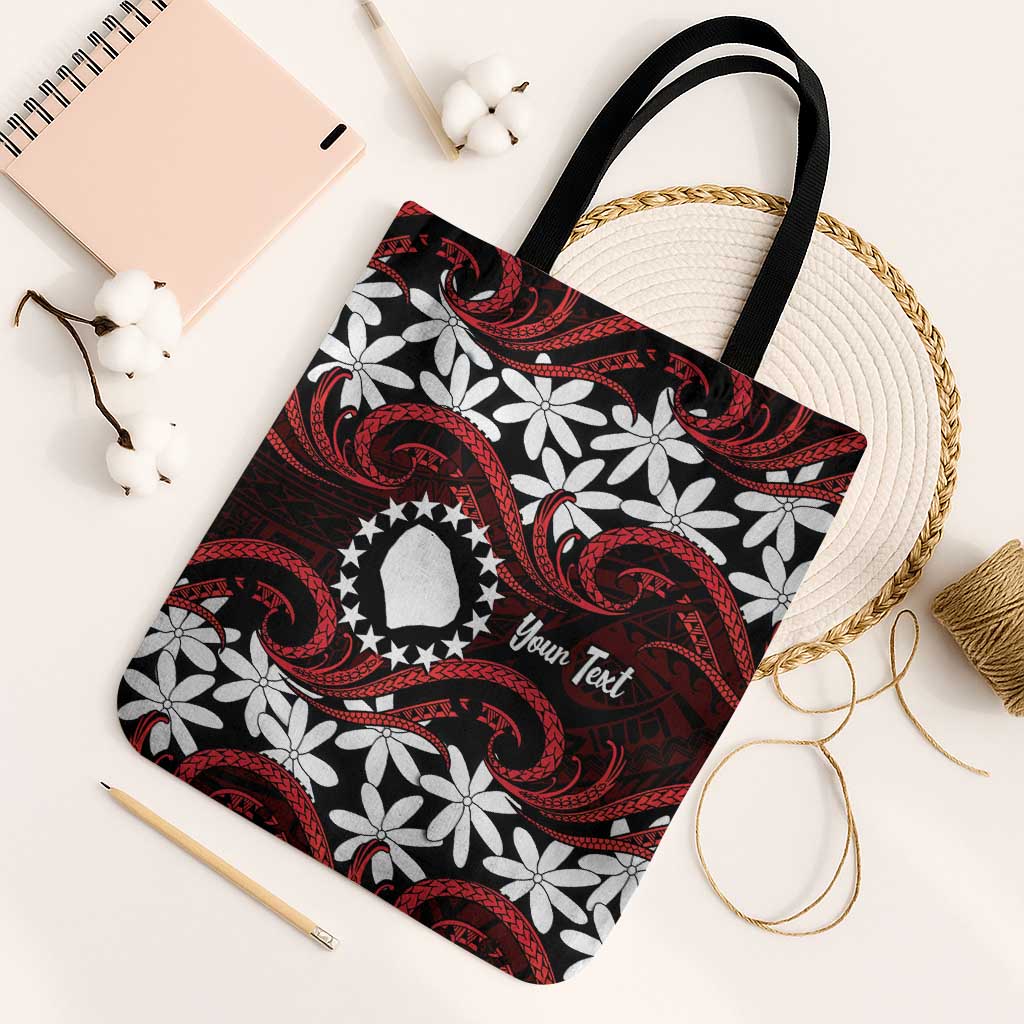 Personalised Cook Islands Atiu Enuamanu Tote Bag Tiare Maori Polynesian Waves Tattoo LT14 Black Strap One Size Red - Polynesian Pride