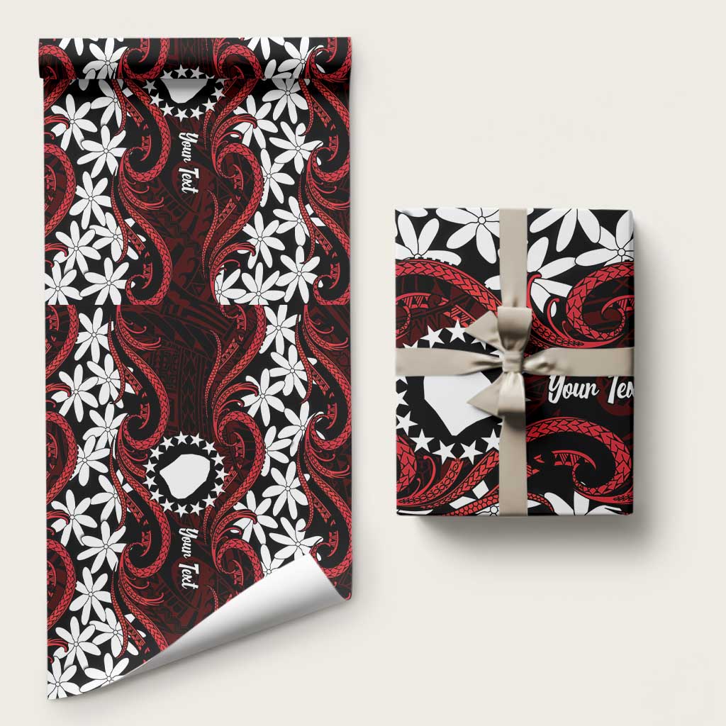 Personalised Cook Islands Atiu Enuamanu Wrapping Paper Tiare Maori Polynesian Waves Tattoo LT14 58" × 23" Red - Polynesian Pride