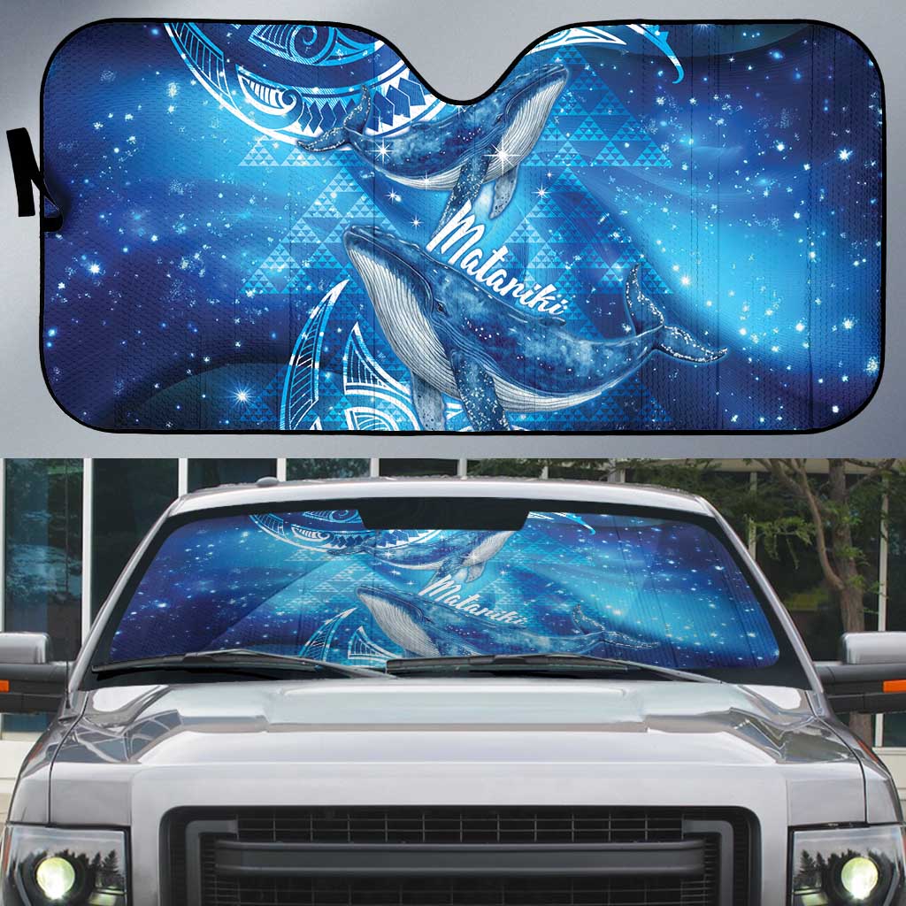 New Zealand Humpback Whale Matariki Auto Sun Shade Maori New Year Taniko Niho Taniwha LT14 Blue - Polynesian Pride