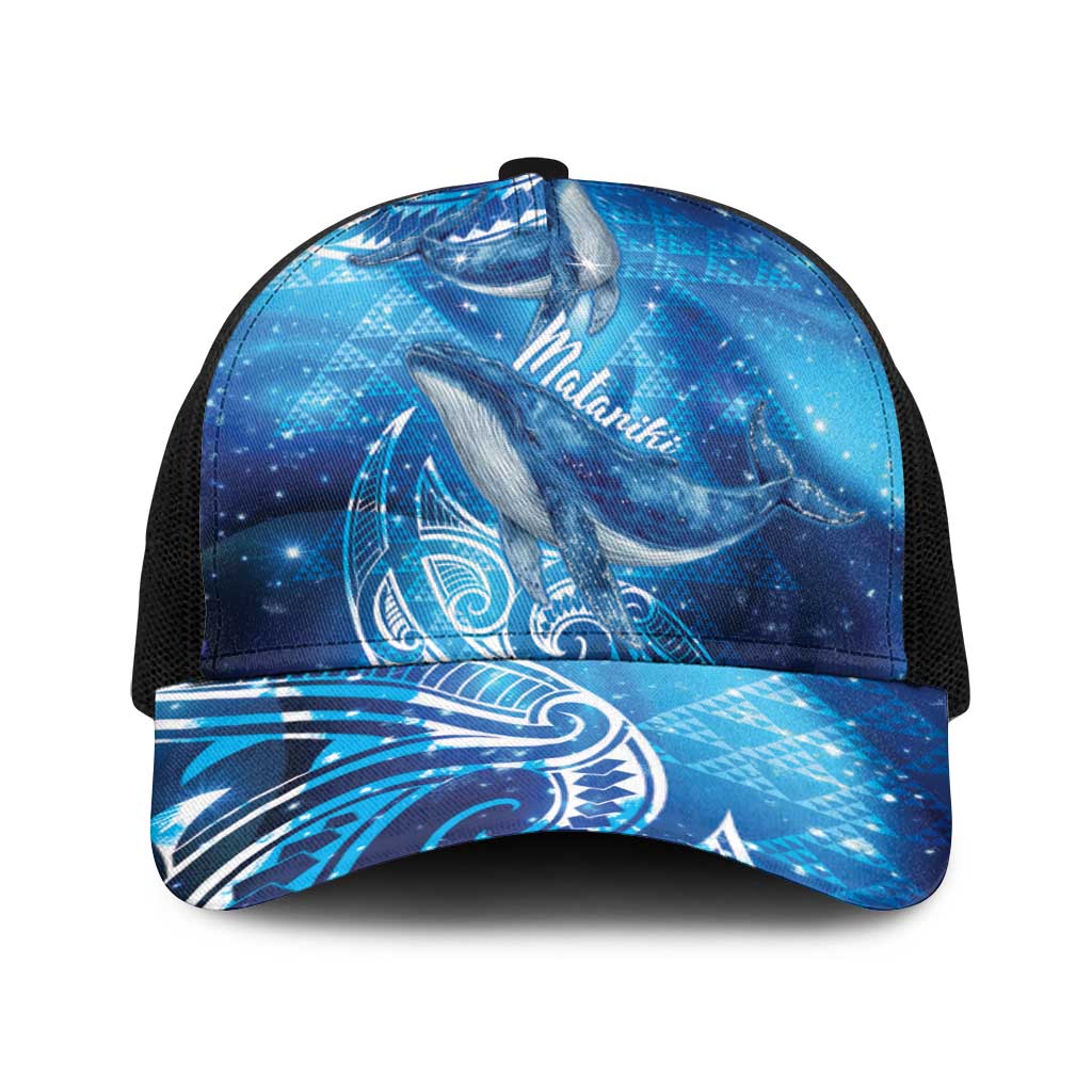 New Zealand Humpback Whale Matariki Baseball Net Cap Maori New Year Taniko Niho Taniwha LT14 One Size Black Blue - Polynesian Pride