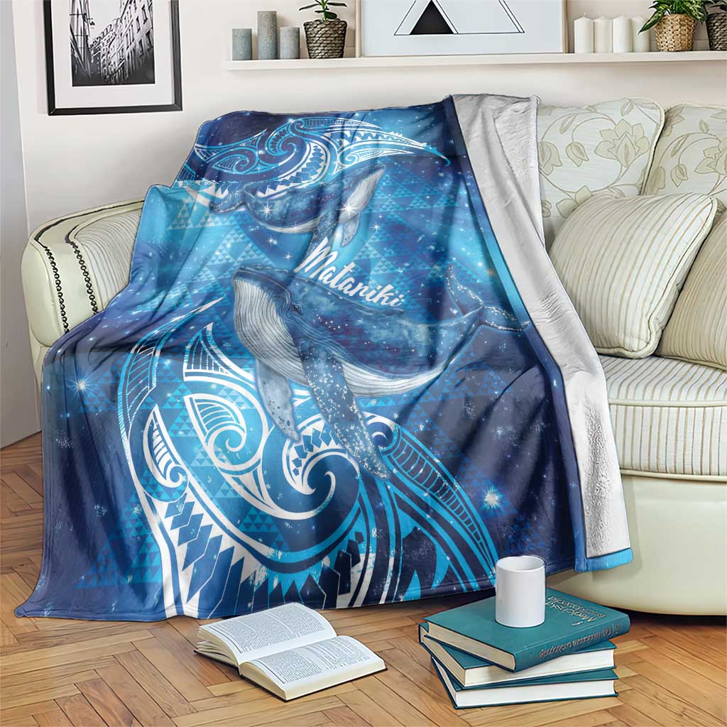 New Zealand Humpback Whale Matariki Blanket Maori New Year Taniko Niho Taniwha LT14 Blue - Polynesian Pride