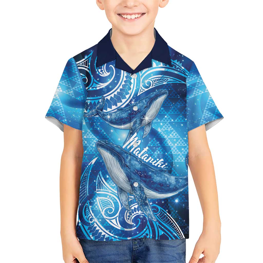 New Zealand Humpback Whale Matariki Kid Hawaiian Shirt Maori New Year Taniko Niho Taniwha LT14 Kid Blue - Polynesian Pride