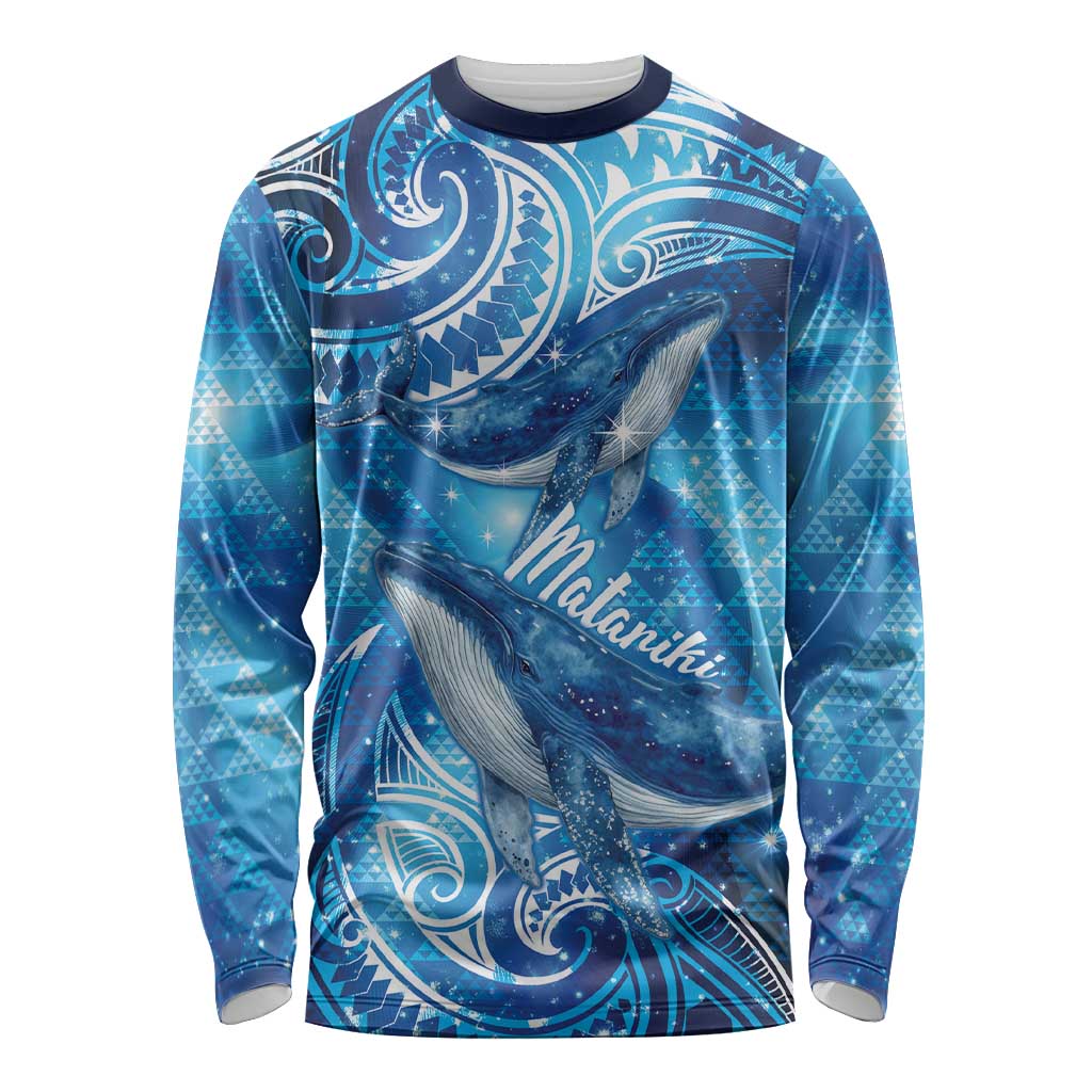 New Zealand Humpback Whale Matariki Long Sleeve Shirt Maori New Year Taniko Niho Taniwha LT14 Unisex Blue - Polynesian Pride