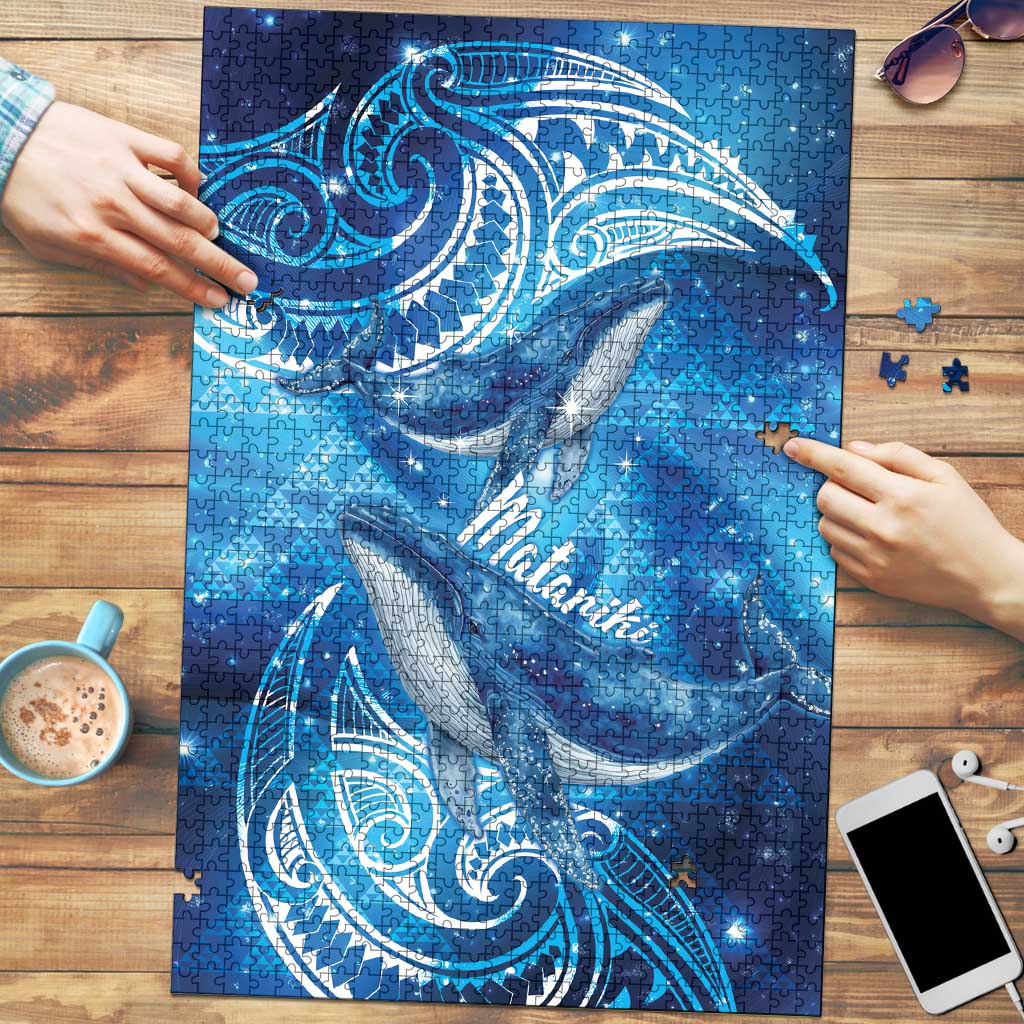 New Zealand Humpback Whale Matariki Puzzle Maori New Year Taniko Niho Taniwha LT14 Blue - Polynesian Pride