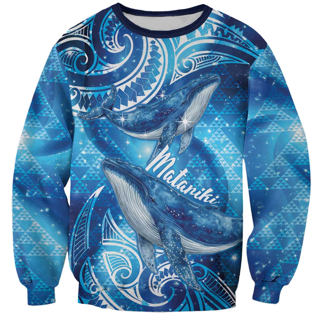 New Zealand Humpback Whale Matariki Sweatshirt Maori New Year Taniko Niho Taniwha LT14 Unisex Blue - Polynesian Pride