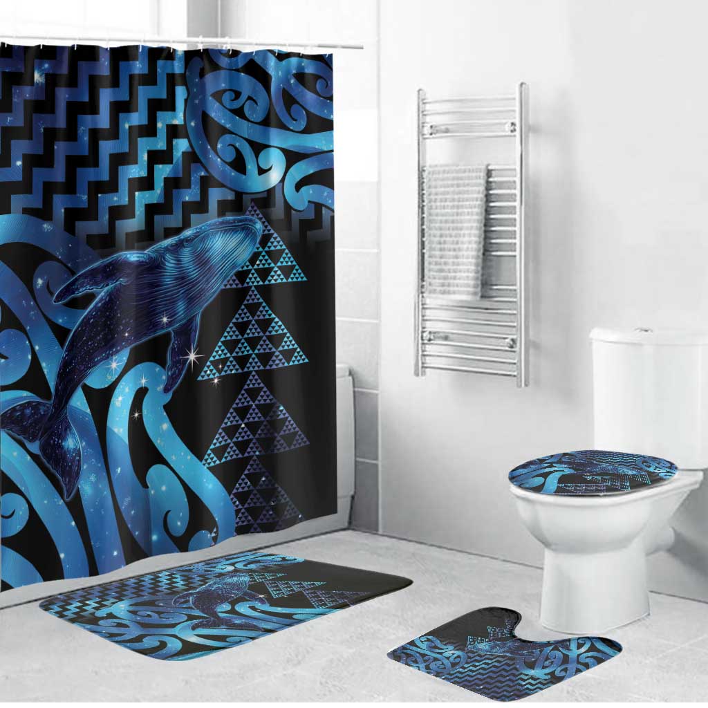 Humpback Whale Matariki New Zealand Bathroom Set NZ Maori Paikea Poutama Luxury Blue LT14 Bathroom Set (4 pcs) Blue - Polynesian Pride