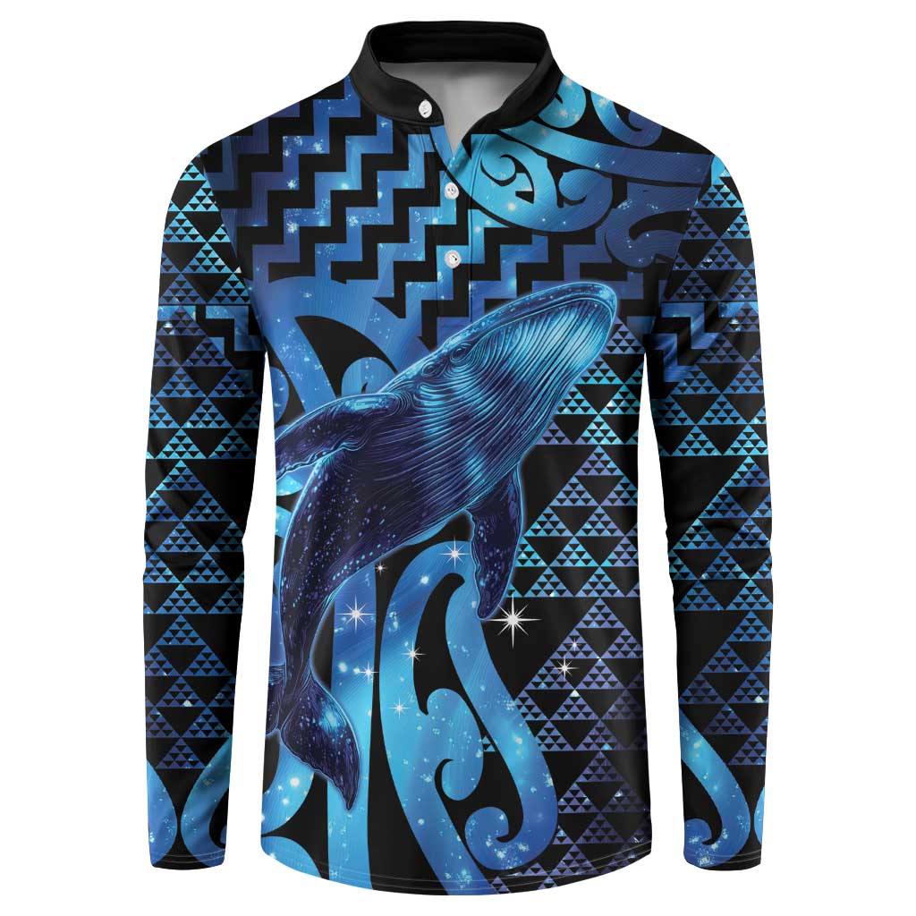 Humpback Whale Matariki New Zealand Button Sweatshirt NZ Maori Paikea Poutama Luxury Blue LT14 Blue - Polynesian Pride